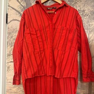1970s-1980s Vintage Red Striped Button-Up Shirt